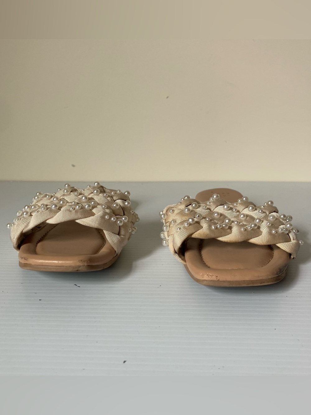 A New Day Carissa Pearl Woven Slide Sandals Cream Braided Strap Size 6 - Picture 5 of 8